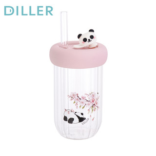 Bình thủy tinh Diller có ống hút Sakura Panda Borosilicate Cốc nước ép 580ml 399MLH595