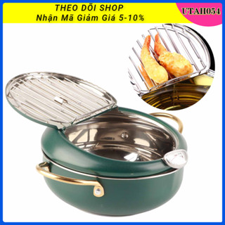 [Hàng Sẵn] Nồi chiên ngập dầu Casani Fryer Pot bằng thép không gỉ cho bếp điện từ màu xanh đậm【Utah054】