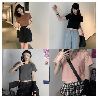 7 màu   Áo phông   Phong cách đơn giản màu rắn    Mẫu mới    Lộ rốn tu thân   M-2XL