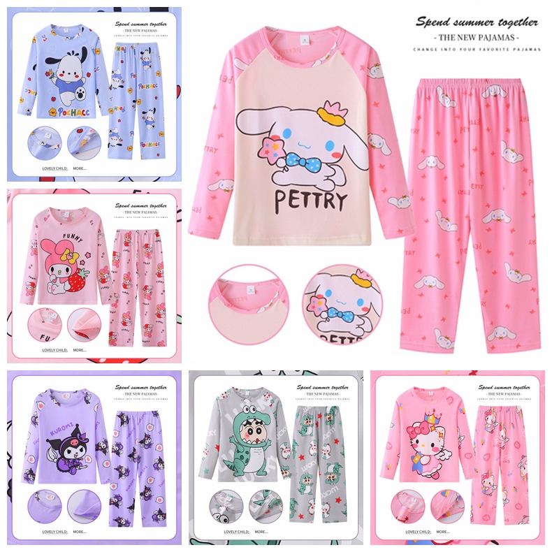 Bộ Đồ Ngủ Tay Dài Quần Dài In Họa Tiết Hoạt Hình Dễ Thương Dành Cho Bé Gái