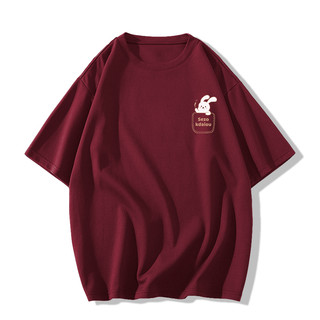 SELVZE Áo thun ngắn tay in hình cotton nguyên chất dễ thương cổ tròn dáng rộng phong cách unisex