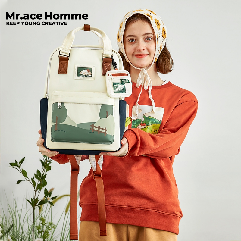 Mr.ace Homme Dòng Mục Vụ Mới Ba Lô Nữ Sinh Trung Học Cơ Sở Ba Lô Di Động Túi Du Lịch