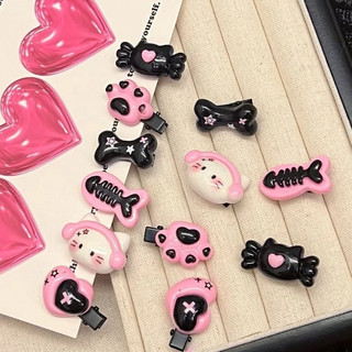Miua🔮Kẹp tóc trẻ em, kẹp tóc mèo con đen đỏ, kẹp tóc hoạt hình Nhật Bản dễ thương thích hợp, kẹp mini, phụ kiện tóc trẻ em