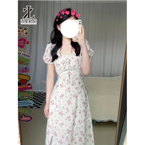 Váy Hoa Nhí Xẻ Tà Dáng Chữ A Tay Bồng