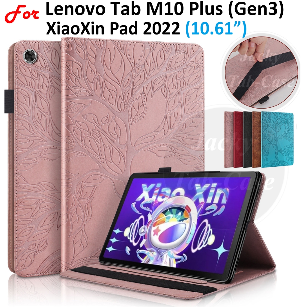 Dành Cho Lenovo Tab M10 Plus (Thế Hệ Thứ 3) XiaoXin Pad 2022 TB125FU TB128FU TB128XU 10.61-inch 3D Phong Cách Cây Da PU Khe Cắm Thẻ Đứng Flip Cover
