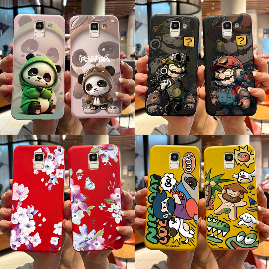 Dành Cho Samsung Galaxy J6 2018 Ốp Lưng SM-J600 Gấu Trúc Đáng Yêu Sơn Hoa Silicon Mềm TPU Vỏ Điện Th