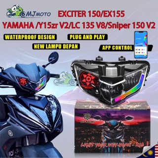 Đèn Pha LED cho Exciter 150 2019 2020 ex 150 ex 155 Y15ZR V2 LC135 V8 Đơn Mắt Quỷ Đèn Đầu Ứng Dụng Bluetooth Điều Khiển Từ Xa