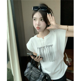 Tính khí ngắn tua rua chữ vest nữ cổ tròn không tay áo thun giảm béo đa năng