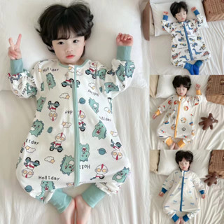 Trẻ Em Một Mảnh Bộ Đồ Ngủ Xuân Thu Trung Nhỏ Trẻ Em Nam Nữ Bé Đức Nhung Hoạt Hình Chống Đá Túi Ngủ Mùa Đông Mỏng Bộ Đồ Ngủ