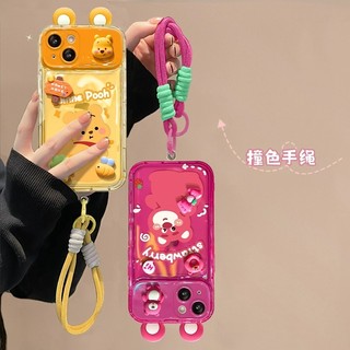 Apple 15promax Phone Case New Style iPhone14 Creative 11 Winnie the Pooh 12 Strawberry Bear 13 Three-Dimensional Doll xs Lanyard xr Flip Mirror 7p Transparent Shock-resistant Protective Case