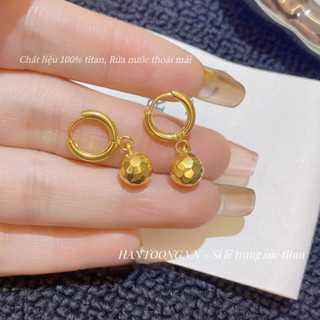 Bông tai titan cao cấp không gỉ mạ vàng 24k thiết kế bi tròn nhiều hoạ tiết trẻ trung dành cho nữ