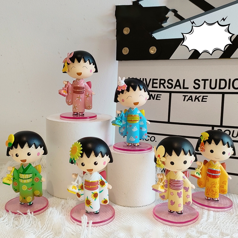 6 Cái / bộ 7.5-8cm Anime Nhật Bản Chibi Maruko-chan Hình Sakura Momoko Kimono Q Phiên Bản PVC Nhân V