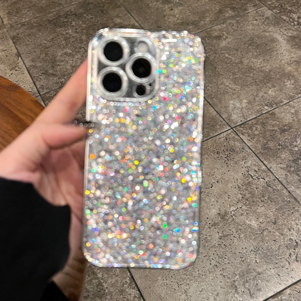 Sang Trọng Mạ Khung Bling Lấp Lánh Kim Sa Lấp Lánh Ốp Lưng Điện Thoại iPhone 16 15 11 12 13 14 Pro Max Plus Mềm Silicon Ốp Lưng Lấp Lánh