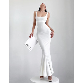 Tinh khiết Desire Phong cách Từng bước Thiết kế sen Cảm giác Đầm đeo chéo hở lưng lớn Châu Âu Mỹ Tính khí Váy dài đuôi cá gợi cảm Cổ vuông Lưng đẹp Cực dài Váy bó sát Váy lớn Đuôi cá Hông