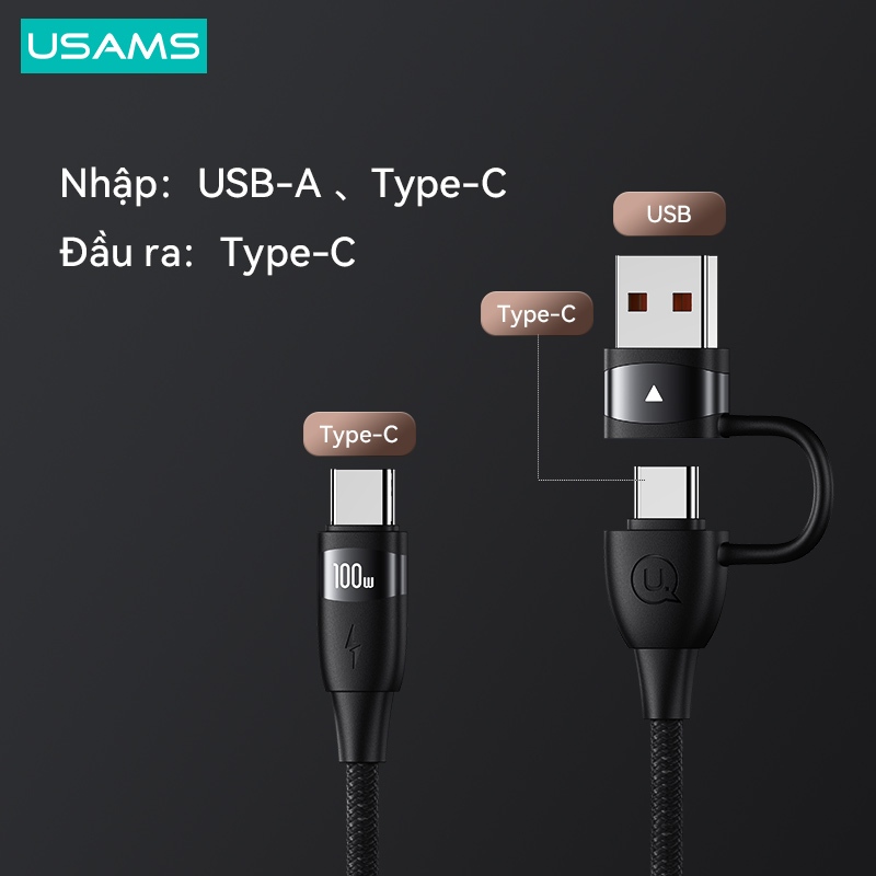 USAMS PD 100W Dòng Ngày Cáp Sạc Nhanh đa Chức Năng 3 Trong 1 USB A+C - Type-C Hợp kim nhôm Cáp Dữ Liệu Cho 1Phone15 Android iPd Máy Tính Bảng