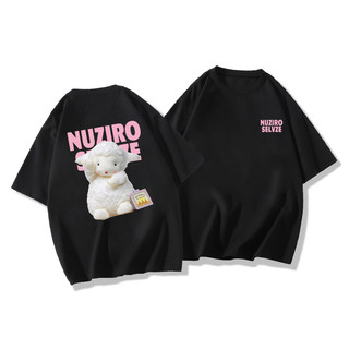 SELVZE Retro in hình trước và sau cotton nguyên chất cổ tròn tay ngắn đường phố retro dáng rộng oversize cho nữ