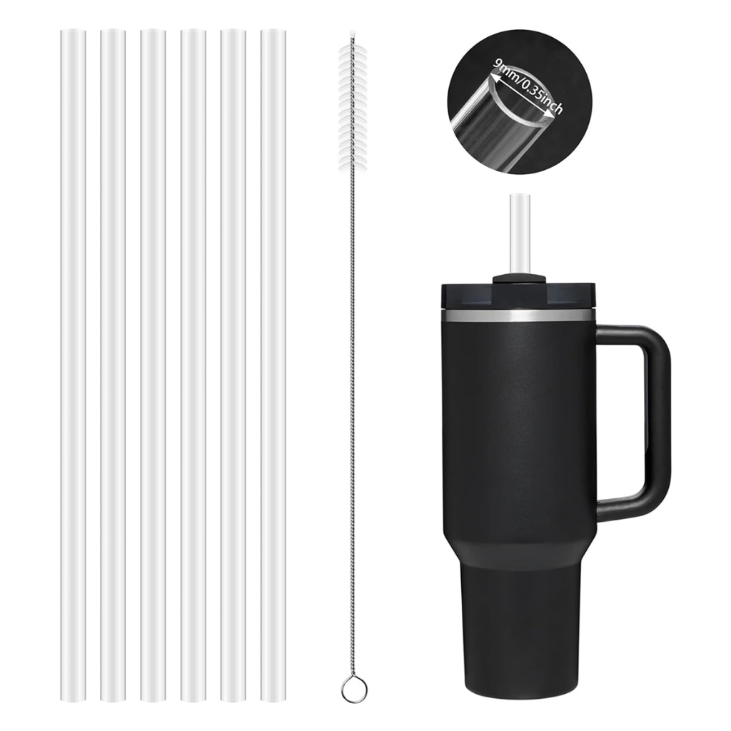 6 Ống Hút Thay Thế Cho Stanley 40oz, 30oz, 20oz Tumbler Có Bàn Chải Vệ Sinh, Ống Hút Trong Suốt Có T