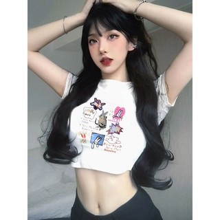 Cocorygirl 6 màu thời trang cổ tròn "thỏ" in hình gợi cảm thon gọn vừa vặn Áo thun nữ Quần áo hàng đầu