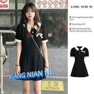 Xiang Nian Ni Đầm Đen Cổ Polo Nhỏ Nhắn Ôm Dáng Thời Trang Mùa Hè Dành Cho Bạn Nữ