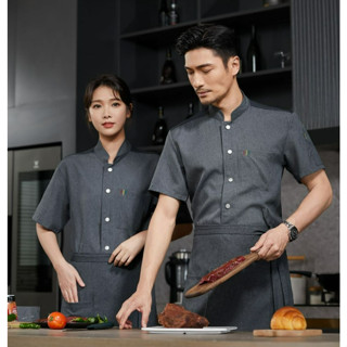 Nam Xám Đầu Bếp Áo Ngắn Tay Mùa Hè Đầu Bếp Đồng Phục Nhà Hàng Khách Sạn Nhà Bếp Nấu Quần Áo Nữ Lao Động