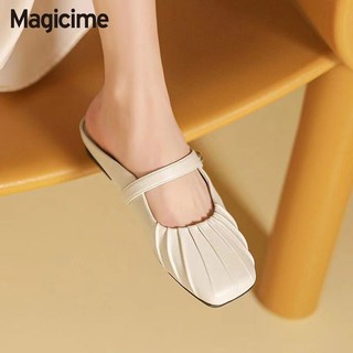 Magicime Dép Baotou Phong Cách Mới Mùa Xuân 2024 Giày Nữ Giày Đơn Phù Hợp Với Phẳng Thoải Mái Đi Lại