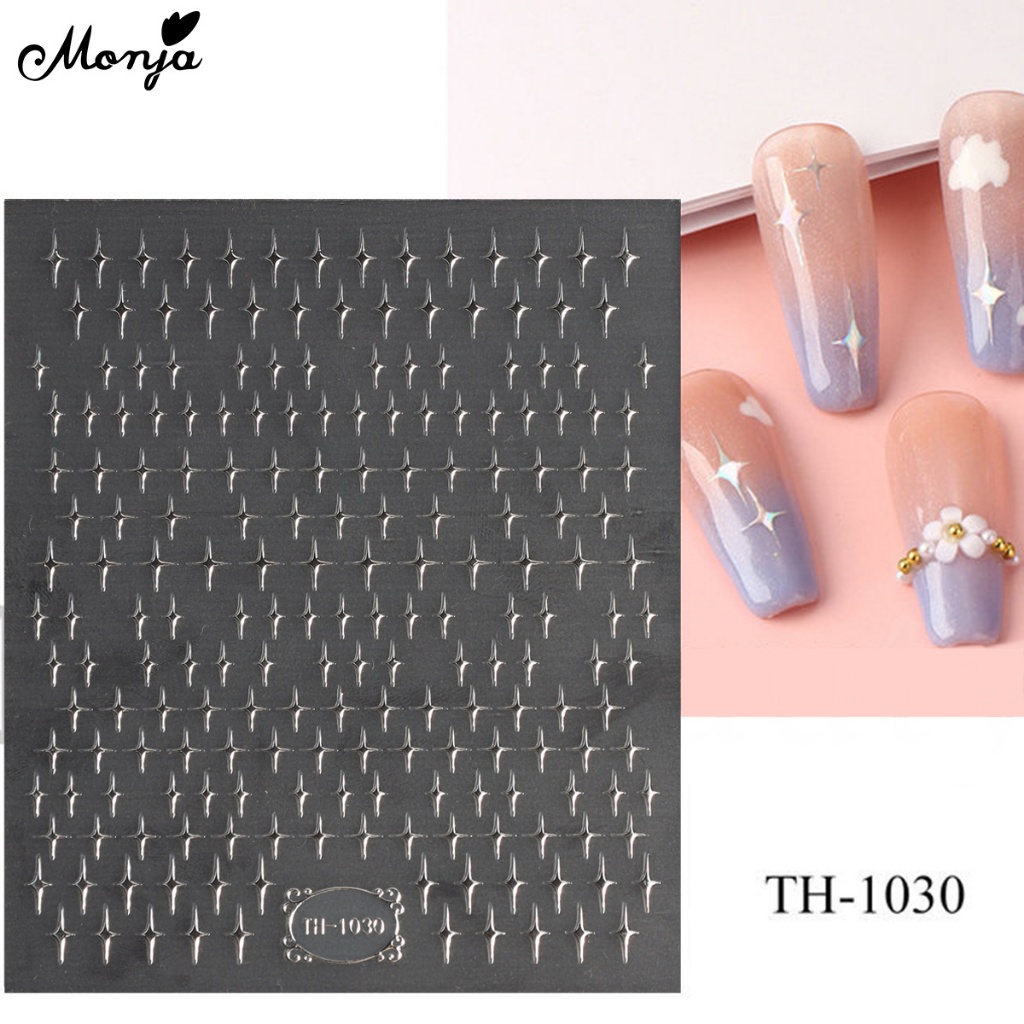 Monja Nhãn Dán Móng Tay Tự Dính Họa Tiết Hoa Ngôi Sao Ba Chiều Dễ Thương Hỗn Hợp Trang Trí Móng Nghệ Thuật Tự Làm