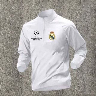 Áo Sơ Mi Tập Bóng Đá Nam Real Madrid Khởi Động Dài Tay Top Nửa Zip Quần Áo Bóng Đá Nhanh Khô Thoáng Khí Thoải Mái Kích Thước CHÂU Á