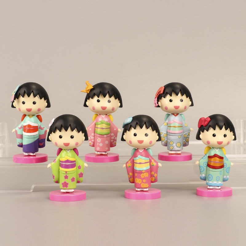 6 Cái / bộ 7cm Anime Nhật Bản Hoạt Hình Chibi Maruko-chan Hình Sakura Momoko Kimono Q Phiên Bản PVC 