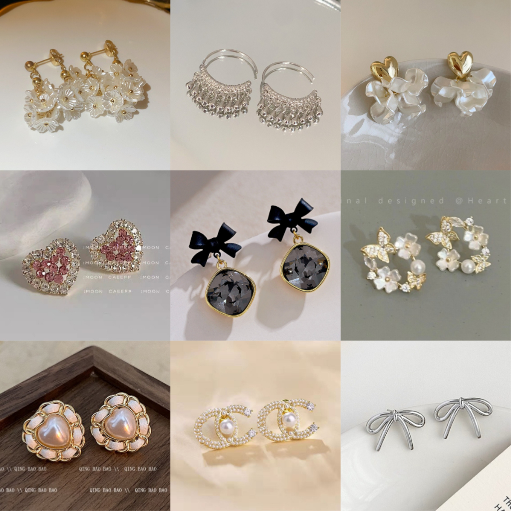 Bông Tai Mạ Bạc 925 Hình Trái Tim/Hoa Phong Cách Hàn Quốc Thời Trang Cho Nữ Hoa Tai