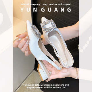 Yunguang Giày Nữ Dép Phong Cách Pháp Nữ Mới Giày Cao Gót Nhỏ Kim Cương Giả Mũi Nhọn Giày