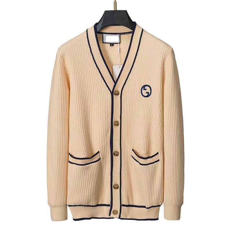 GUCCI Dạo Phố Chất Lượng Cao Sản Phẩm Mới Bên Ngoài Niche Chữ Jacquard Cardigan Ôm Hơn Nhìn Nam Nữ Cùng Phong Cách Áo Len