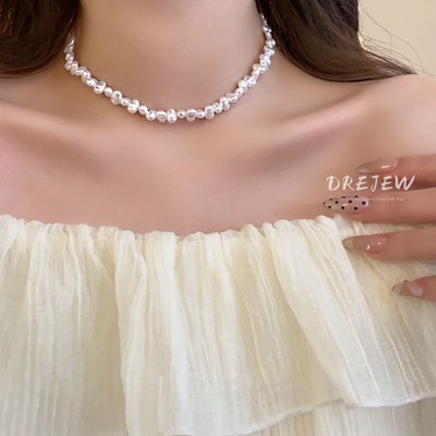 DREJEW Vòng cổ ngọc trai hình học Pháp khí chất đơn giản đính cườm chuỗi xương đòn thích hợp thiết kế cá tính Vòng cổ và đồ trang trí cổ đa năng