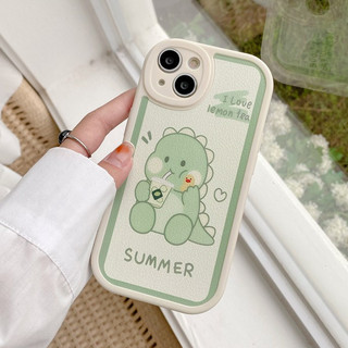 Ốp Điện Thoại Silicon Hình Khủng Long Uống Trà Sữa Dễ Thương Cho IPhone 6S 7 8 Plus XR XS Max 11 12 13 14 Pro Max 14 Plus