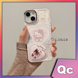 「 Qc 」 Giá đỡ gương lật sáng tạo dễ thương màu hồng Hello Kitty full edge tpu vỏ mềm vỏ điện thoại iphone 15 ốp lưng iphone 14 ốp lưng iphone 13 ốp lưng iphone 12 ốp lưng iphone 11