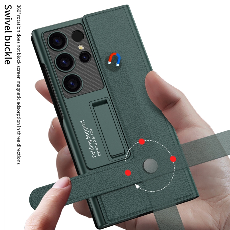 Dành Cho Samsung Galaxy S23 Ultra, S24 Ultra Case GKK Business Da Trơn Flip Book Stand Vỏ Sợi Carbon
