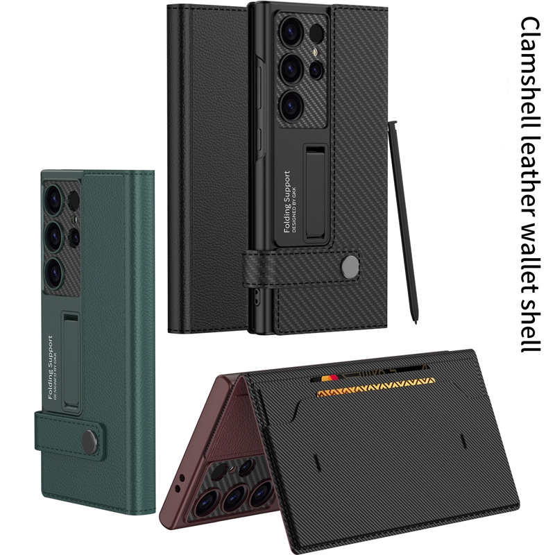 Dành Cho Samsung Galaxy S23 Ultra, S24 Ultra Case GKK Business Da Trơn Flip Book Stand Vỏ Sợi Carbon