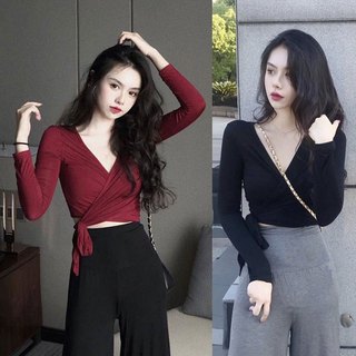 Áo Lửng Dài Tay Buộc Dây Phong Cách Hàn Quốc Quyến Rũ Dành Cho Nữ