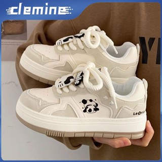 Giày thể thao nữ màu đen trắng đa năng họa tiết gấu trúc giày thể thao thông thường có đế bệt