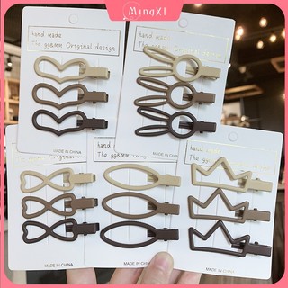 Bộ 3 Kẹp Tóc Kim Loại Kẹp Tóc Màu Cà Phê Nữ Bé Gái Liền Mạch Kẹp Tóc Đơn Giản Mỹ Phẩm Kẹp Nổ Tóc Gãy Mỏ Vịt Kẹp Phụ Kiện Tóc Thời Trang