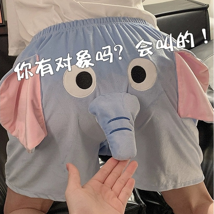Mùa Xuân Hè Dễ Thương Bay Voi Thân Hoạt Hình Quần Short Màu Hồng Quần Lót Thường Ngày Sáng Tạo Flannel Chất Lượng Cao Nhà Cặp Đôi Nam Nữ Pyjama Quần