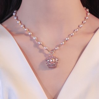Dây Chuyền Ngọc Trai Hồng Mặt Hoa May Xoay Được Chuỗi Trai Thật Vòng Cổ Choker Nữ