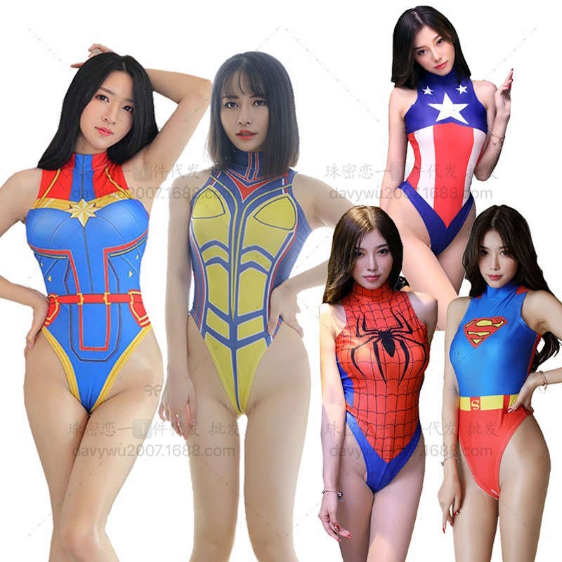 Phụ Nữ Cosplay Cos Suit Siêu Nhân Người Nhện Captain America Đồ Bơi Một Mảnh Anime Quần Gợi Cảm Nữ P