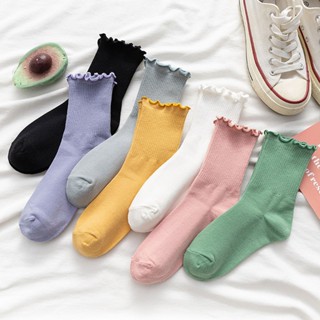 Vớ FHYL cổ cao viền gợn sóng xếp chồng mỏng thời trang mùa hè Nhật Bản đáng yêu dành cho nữ