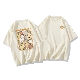 SELVZE Áo thun cotton nguyên chất in hình thỏ cổ tròn ngọt ngào và rộng rãi dành cho nữ
