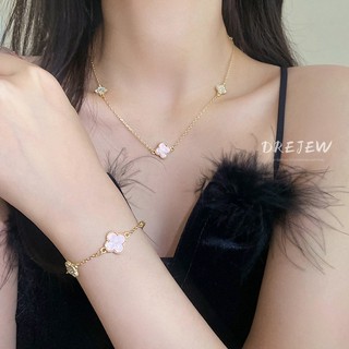 Vòng tay mạ vàng 18k mặt hình cỏ bốn lá màu hồng đính đá lấp lánh