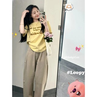 Ethelgirl Hàn Quốc Cổ Tròn Thời Trang "Chữ" In Hình Thường Ngày Áo Thun Nữ Vải Oversize top