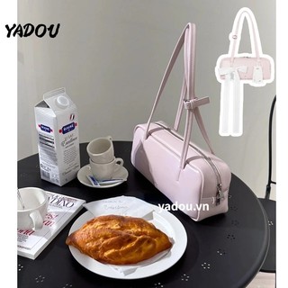 Yadou standoil Hàn Quốc standoil thời trang mùa xuân đơn sắc nơ baguette túi sáp dầu Retro da kẹo màu túi đeo vai（Với mặt dây chuyền nơ và ngôi sao）
