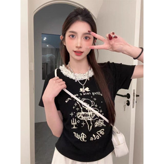 QADCOL Hoạt Hình Cao Cấp Ballet Gấu Bông In Hình Tay Ngắn Nữ Dễ Thương Ren Viền Cổ Tròn Áo Thun Crop 20240316
