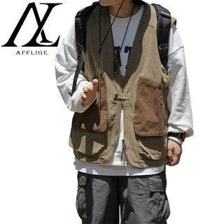 ♞Aff LIGA♞ Nhật Bản gió đa túi vest 2024 mùa hè thời trang Vintage đa chức năng Unisex cổ V-Neck Workwear