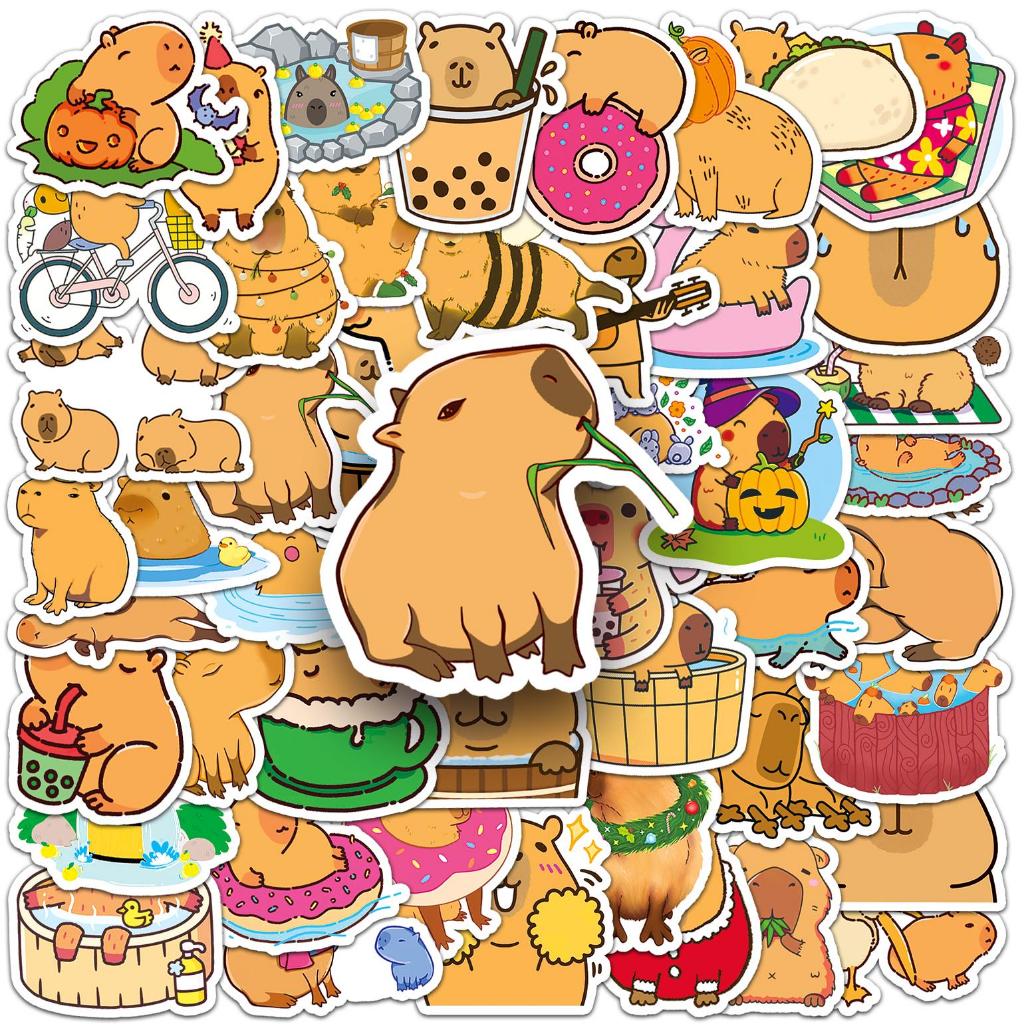 50 Miếng Nhãn Dán Vui Nhộn Hình Capybara Tự Làm, Nhãn Dán Xe, Nhãn Dán Bảo Hiểm, Nhãn Dán Trang Trí 